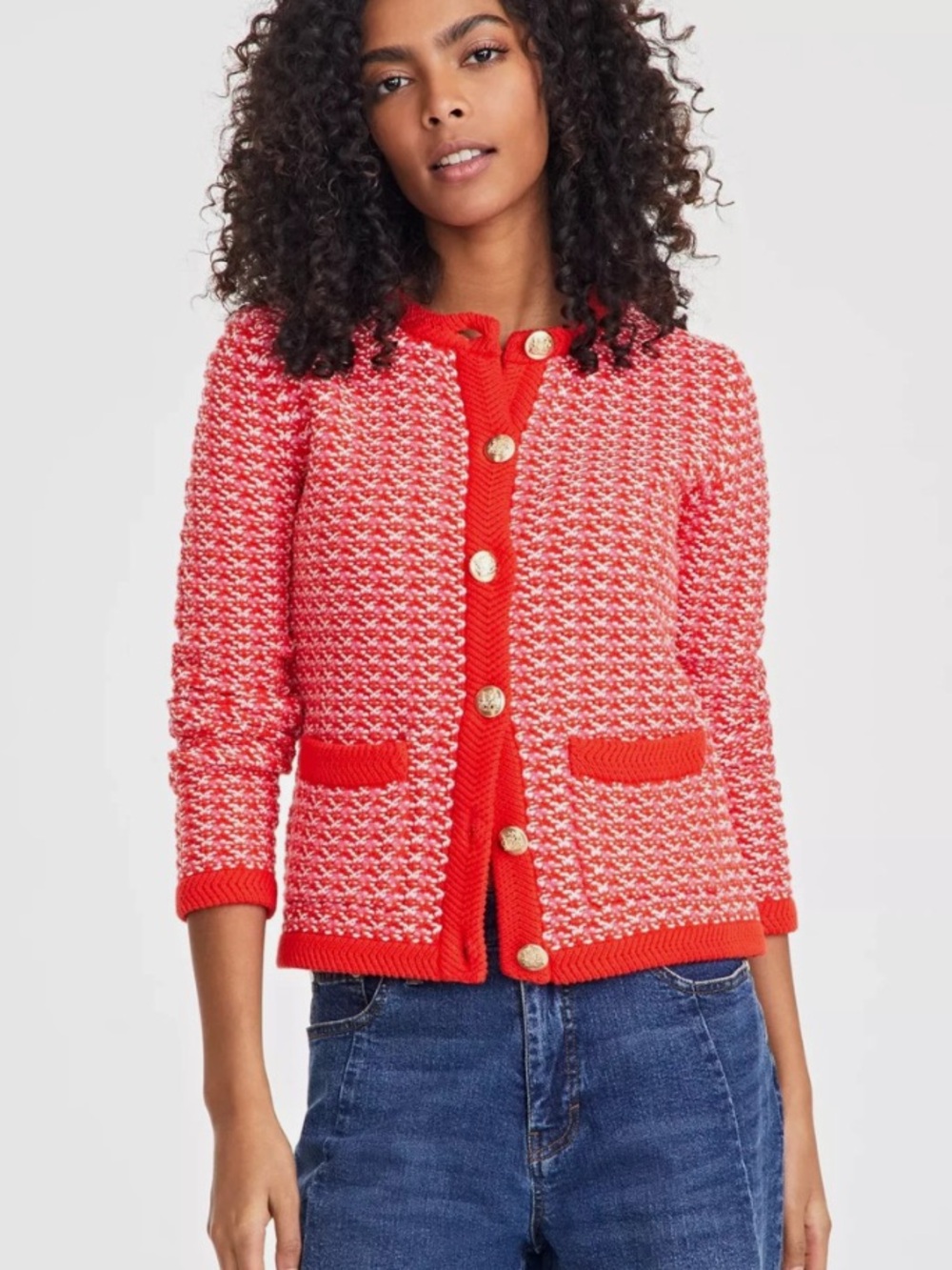 On 34th Macys jacquard medium Red Patterned Jacquard Women's Cardigan Sweater - Picture 1 of 4